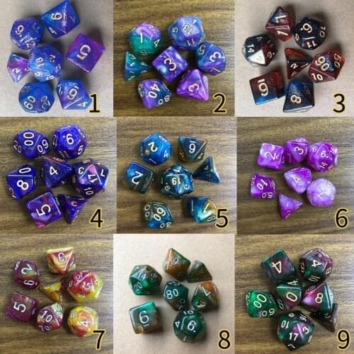 7Pcs/Set Kids/Adult Polyhedral Dice Double-color Starry Dice Running Number Dice Game Toys Decompression Interactive Game Gift