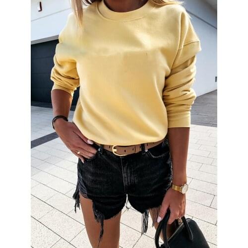 2021 New Solid O-Neck Sweatshirt Tops Autumn Winter Long Sleeve Casual Purple Blue Cotton Loose Pullover Sweatshirt Hoodies