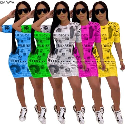 2019 women summer new newspaper letter print bodycon above knee mini midi dress sexy night club party dresses vestidos GLD9153