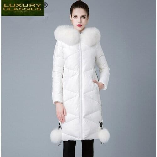 New Brand Womens 2021 Down Jacket Large Fox Fur Hooded Clothes Korean Winter Thick Warm 90% Duck Down Coat Female 841177