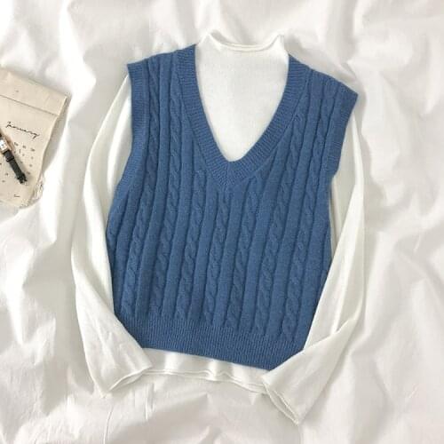 Autumn Winter Leisure Vests Women Chic V Neck Sleeveless Solid Color Loose Twist Knitted All-match Short Vest Outwear for Female