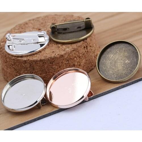 Reidgaller 20pcs metal round brooch base pin backings 20mm dia cabochon settings diy blank bezel trays for brooches making