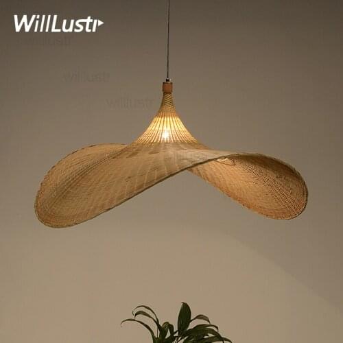 Handmade bamboo hat pendant lamp natural material lighting restaurant hotel home dinning room bar hand knitted suspension light