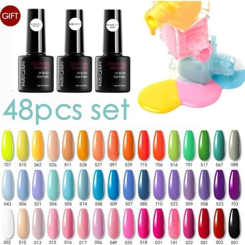 8ml Nail Polish 48pcs/set Pure Series Semi-permanent Varnish Soak Off UV Gel Nail Lacquer Base Top Coat Gel Nails Art Decoration