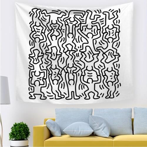 Psychedelic Human Tapestry Black And White Wall Tapestry Abstract Line Art Texture Tapestry Hippie Wall Hanging Creative Sketch