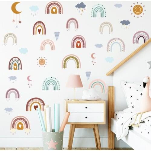 Rainbow Wallpaper On The Wall Stickers For Childrens Room Ornaments Baby Room Stencils For Walls For Vinyls Decorative