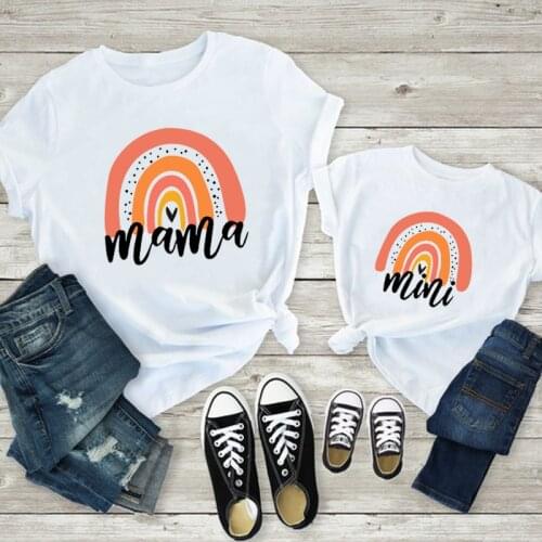 Rainbow Mommy and Me Shirt Fashion Family Matching Clothes Rainbow Mama and Mini T Shirt Cute Mom Girls Boys Family Look Outfits