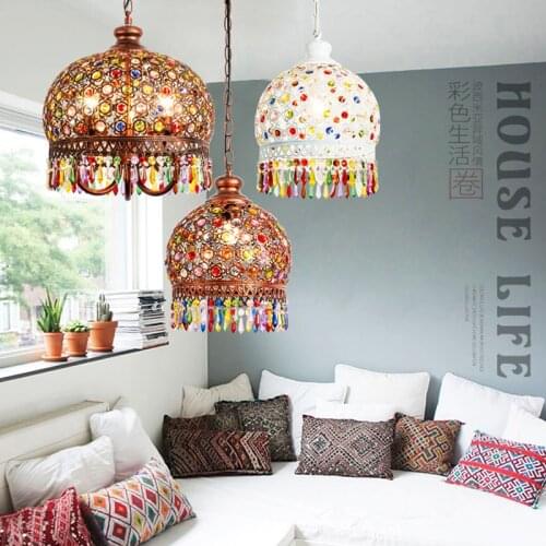 Retro Creative Bohemian Crystal Single Head Coffee Shop Bar Counter Bedroom Restaurant Exotic Chandelier Lights E27