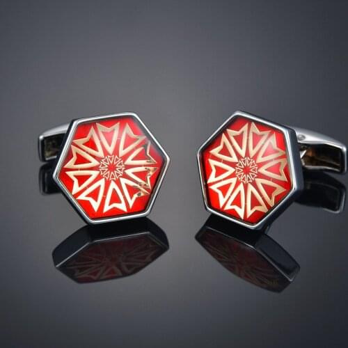 Luxry High Quality Enamel Cufflinks for Men Red Metal Hexagon Cuff Links Man Business Cufflink Relojes Gemelos Drop Shipping