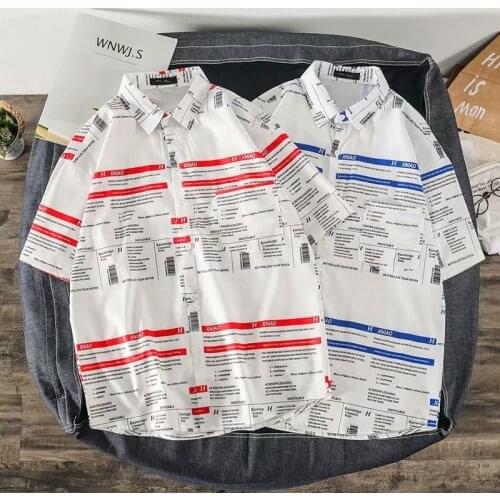 Summer Mens Shirts Japan Fashion Streetwear Letter Short Sleeve Shirts Men Casual Trend Harajuku Men Clothing Tops Shirts Men