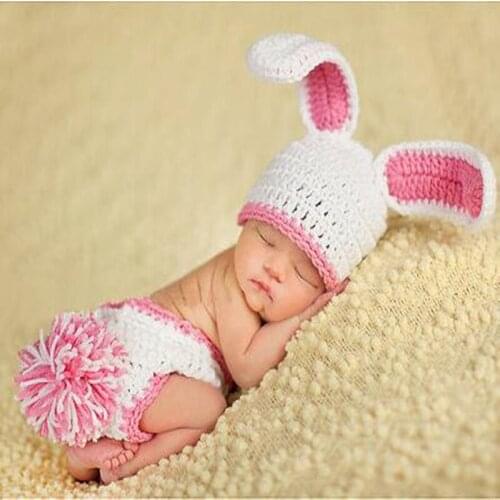 Newborn baby hat cap photography props infant kawaii rabbit crochet outfits clothing photo costume photo props accessories
