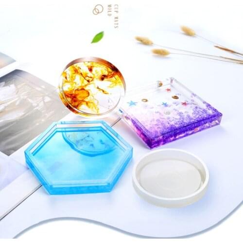 Silicone Mold DIY Cup Mat Pad Handmade Molds Crafts Epoxy Resin Geometric Shape Hexagonal Square Round Thermal Insulation