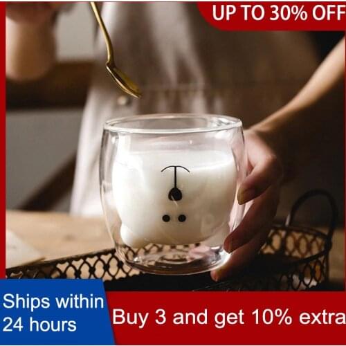250ml double Glass Mugs Cute Bear Double-layer Wall Glass cup milk coffee tea juice gift Valentines Day Anniversary glassware