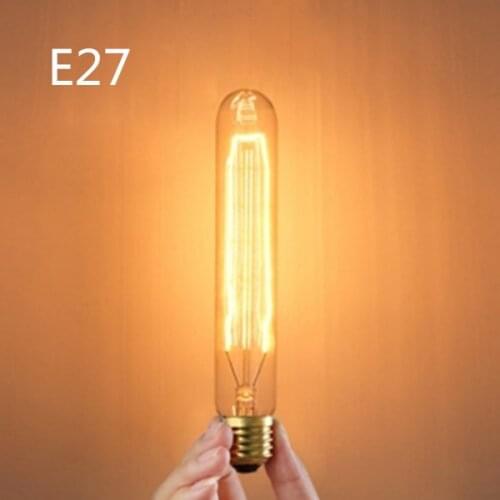 T185 E27 40W 220V Retro Edison Nostalgic Tungsten Filament Long Tube Bulb Warm White Light Antique Incandescent Bulb Lampada