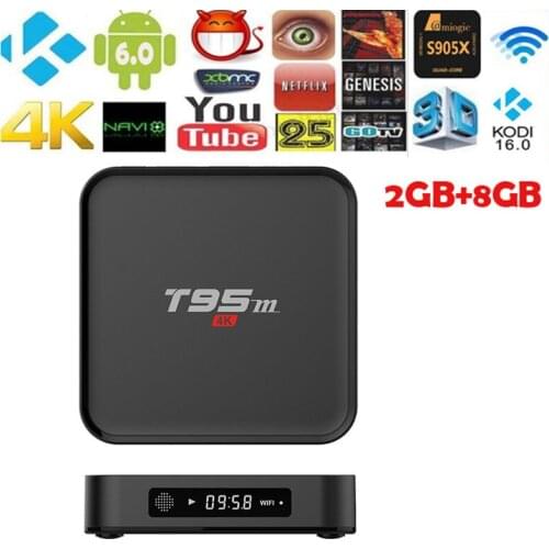 T95M TV Android 6.0 Wifi 8 GB Amlogic S805 Quad Core 2.4G 4K 3D Ethernet 100M With Remote Control Set Top Box
