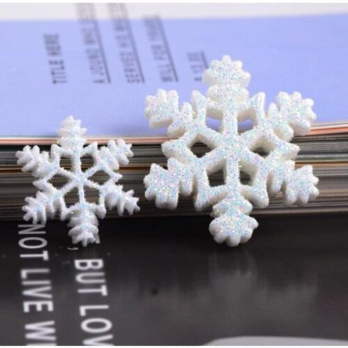 20pcs/lot Merry Christmas Ornaments White Snow Flake Resin Flat Backs Craft Mini Xmas Decoration Supplies New Year Gifts