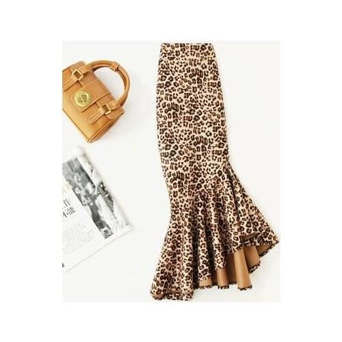 Plus size 4XL!Irregular fishtail skirt high waist women autumn winter package hip a-line leopard print dear velvet skirt TB3768