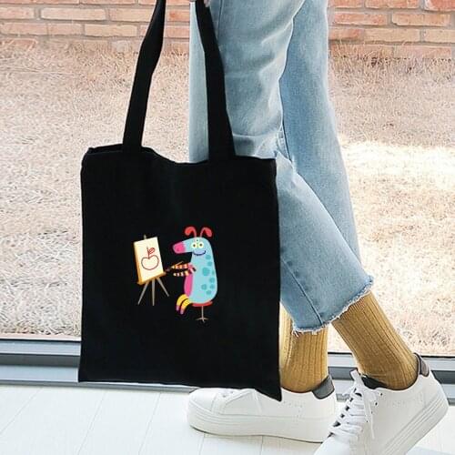 Animated Cartoon Print Childhood Funny Canvas Grocery Tote Shopping Bags Large Capacity Folding Shoulder Bags Kawaii Shopping