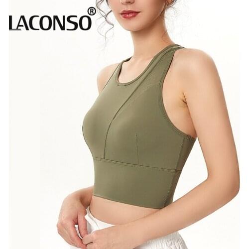 LACONSO Womens Bra Yoga Top Sports Tank Running Vest For Gym Sexy Beautiful Back Female Net Yarn Shockproof Gathering No Sleeve