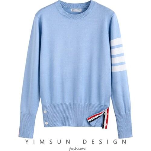TBB style early autumn new striped pullover round neck sweater loose men and women couples with the same style tops