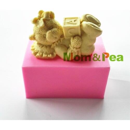 Mom&Pea 0773 Free Shipping Cartoon Girl Bear Abc Shaped Silicone Mold Cake Decoration Fondant Cake 3D Mold Food Grade