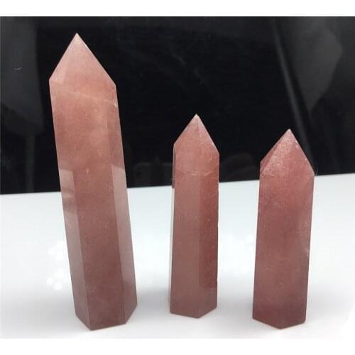 1PC truly natural strawberry quartz hexagonal column Crystal Point Mineral Ornament Healing Wand Home Decor DIY Gift Decoration
