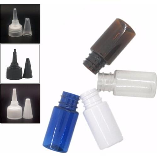 10ml empty Plastic Bottles, clear/white/amber/blue PET bottle with transparent/white/black twist-open dispensing cap X 10