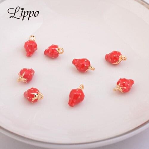 10pcs High Quality Strawy Enamelled Charms Dripping Oil Gold Strawberry Enamel Pendant Jewelry Accessories Finding