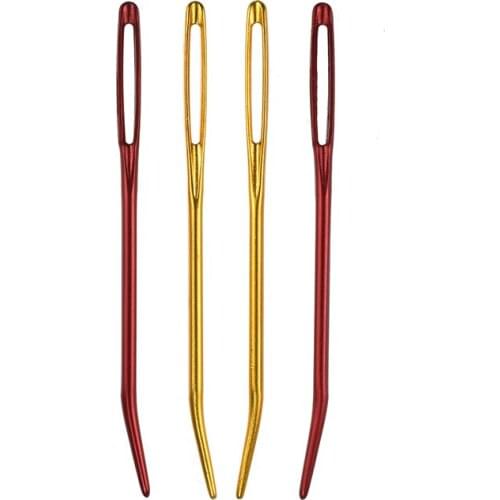 2 Pcs/Set Aluminum Bent Bent Tip Tapestry Darning Yarn Knitting Needles Sewing Needles Big Eye Sewing Needles Random Color