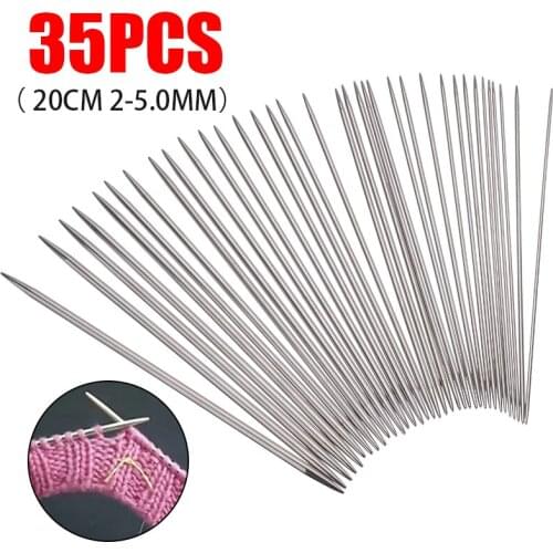 35Pcs/set 20cm 2-5MM Knitting Needles Stainless Steel Crochet Hooks DIY Double Pointed Straight Knitting Needles