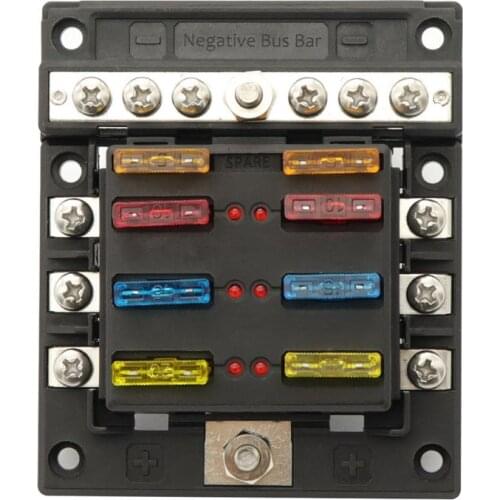 6-way Fuse Holder with LED Indicator Light and Negative Busbar for 12/24V Car RV