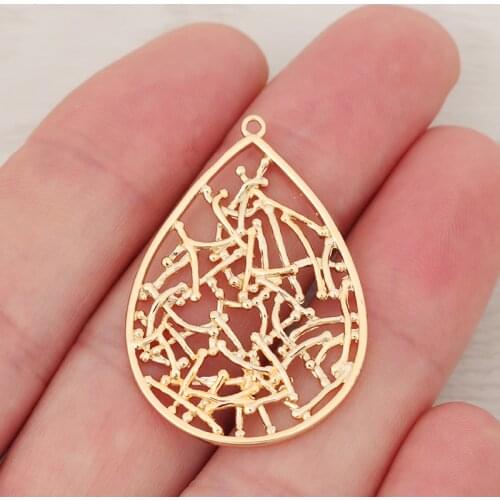 6pcs/lot Genuine Gold Plating Hollow Filigree Water Drop Earrings Connectors Charms Pendants For DIY Jewelry Making Findings