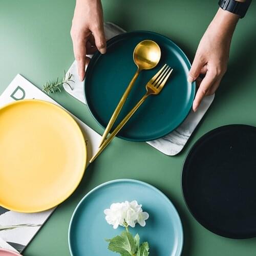 8 Inch Ins Nordic Tableware Ceramic Matte Glaze Home Tray Western Food Plates Salad Dish Steak Plates Dinner Tray for Steak Cake
