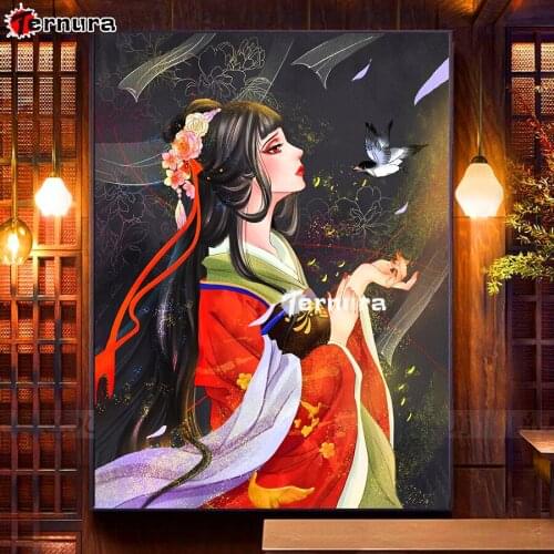 DIY 5D Diamond Painting Oriental beauties Full Square Round Drill Woman in red Diamond Embroidery Cross Stitch Mosaic Art Decor