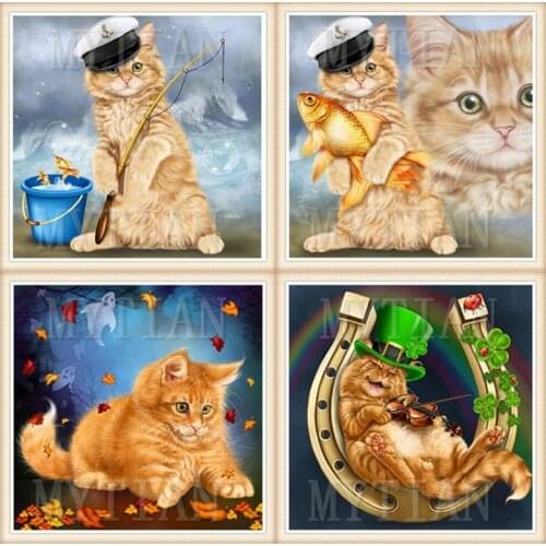 Diamond Painting Fishing cat Animal Picture Rhinestones Embroidery Full square Display Diamond Art home Decor new Years gift