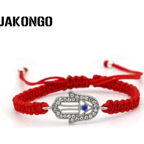 JAKONGO Hamsa Hand Evil Blue Eye Charm Braided Bracelet Red Rope Bracelet for Women Men Adjustable Handmade Bracelet