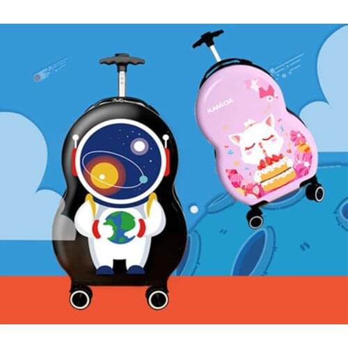 Children’s luggage trolley suitcase, girls and boys can sit on children’s luggage, baby travel artifact, 18-inch boarding
