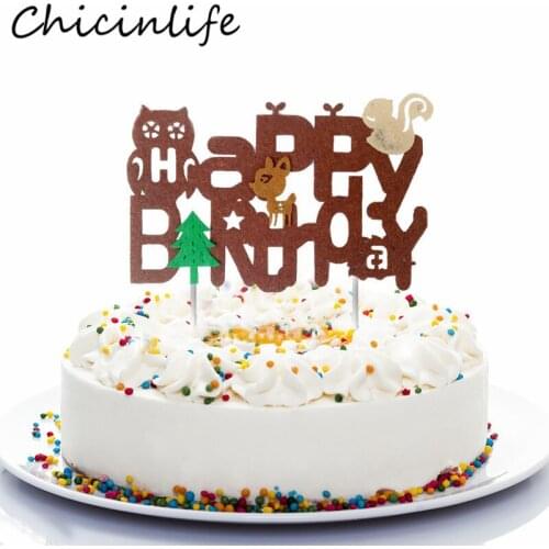 Chicinlife 1Pcs Woodland Forest Animal Happy Birthday Cake Topper Baby Shower Kids Birthday Party Favors Decoration Supplies