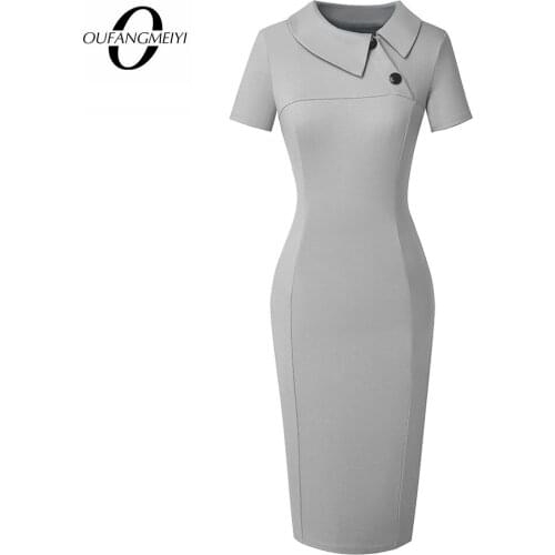 Formal Business Turn Down Collar Workwear Women Brief Office Lady Pencil Dress EB573