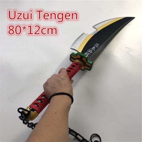 1:1 Kimetsu No Yaiba Tengen Uzui Twin Swords Cosplay Weapon Props for Hallween Christmas Party Events Carnival wood Props 80cm