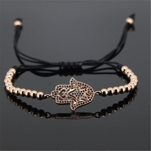 Designer Bracelets for Women Pave Setting Cubic Zircon Hamsa Charm 4mm Micro Beads Black Gold Silver Color Braid Bracelets Gift