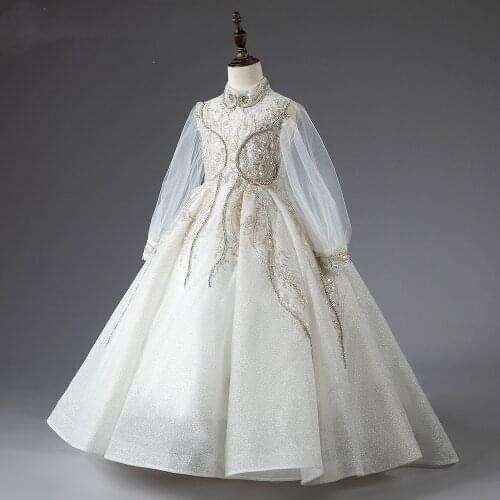 Girl Boutique Dress Flower Girls Dresses Kids Wedding Party Wear Frocks Teenager Bridesmaid Prom Gowns Kids Beading Sequins Robe