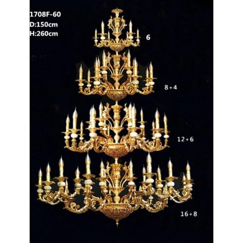 French Huge 60 pcs Villa hall church Chandelier lighting X XL big long gold Hotel living room chandelier led Luxury chandeliers
