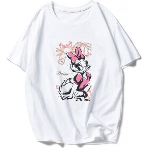 Disney Ropa Aesthetic Cartoon T-shirt Womans Spain Fashion Daisy Duck Print Ladies Tops Tumblr Camiseta Mujer O-neck Loose