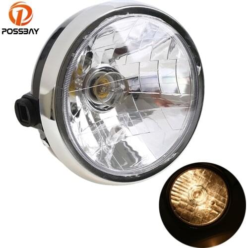 POSSBAY 6.7'' Chrome Motorcycle Headlight Lamp Universal Phare Moto Light For Honda Yamaha Suzuki Harley YBR 125 2002-2013 Bulb