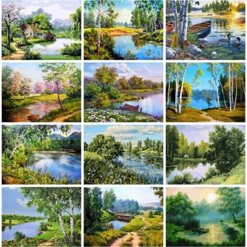HUACAN Diamond Painting Set Natural Scenery Mosaic Forest Home Decoration Embroidery River Landscape Diamond Art