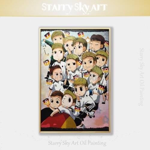 Artist Pure Hand-painted Cartoon Portrait German Football Team Oil Painting on Canvas Handmade Football Man Player Oil Painting