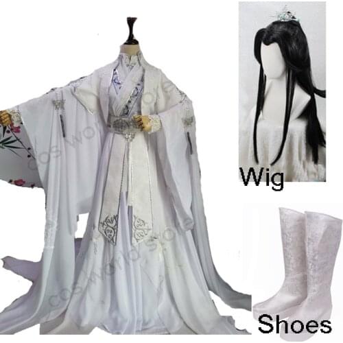Antique Novel Tian Guan Ci Fu Xie Lian Cosplay Costume Chinese White Hanfu Mo Dao Zu Shi Xiao Xingchen Wig Shoes Outfit Costume