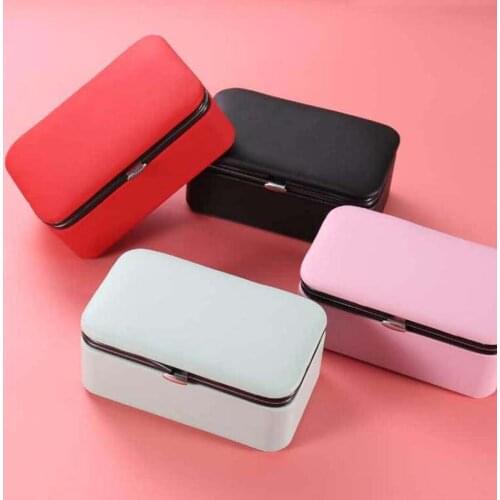Easy Carry PU Leather Jewelry Box with Mirror Travel Jewelry Organizer Multifunction Necklace Earring Ring Storage Box