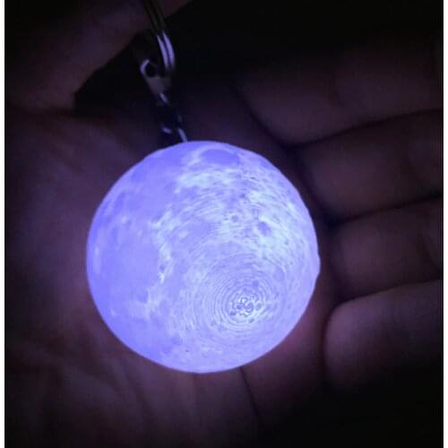 Mini 3D Print Moon Lamp 4cm LED Night Lights Novelty Moon Lamps Keychain Button Battery Powered Key Holder Bag Pendant Baby Gift